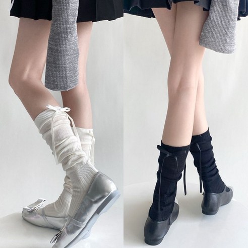 섬세한 아름다움으로 발끝을 물들이는 마법, 수엠W 시스루 장목 워머 양말 리본양말