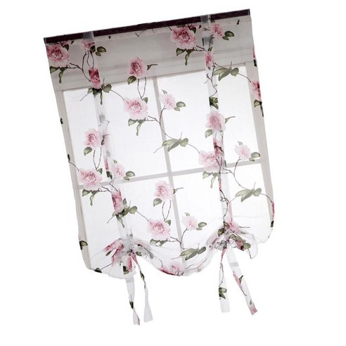 로맨틱 꽃 디자인 넥타이 커튼 그늘 로마 쉬어 풍선 커튼, 4 핑크 140x160cm, 100% 폴리 에스터