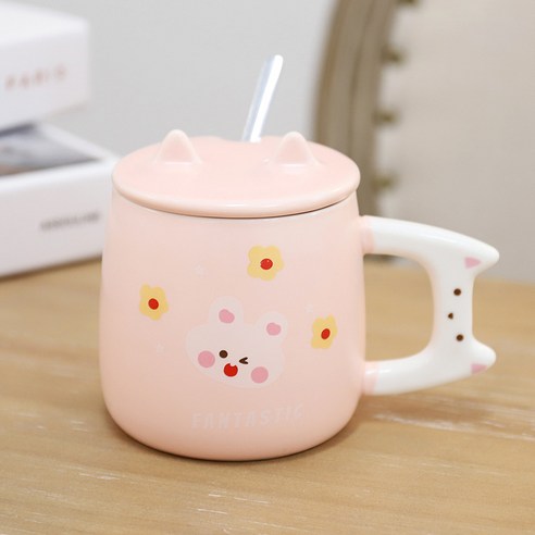 핑크 귀엽다 토끼 도자기 컵 마음 사무용 커피 물컵 문예 청신 마크 컵, 토끼 머리, 350ML