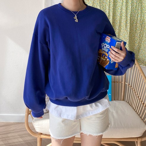 아모르데이 여성용 데일리 베이직 라운드넥 벌룬 쭈리 쿠쉬맨투맨 티셔츠