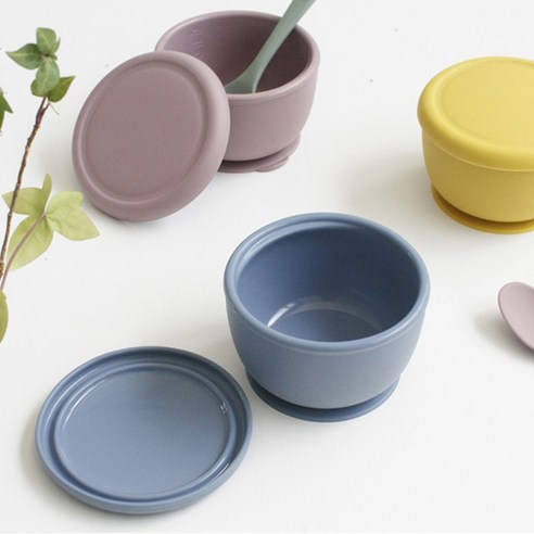 국내산 실리콘 이유식 흡착 그릇 3색상 – 흡착볼 포함, 다크블루, 1개 아기흡착볼