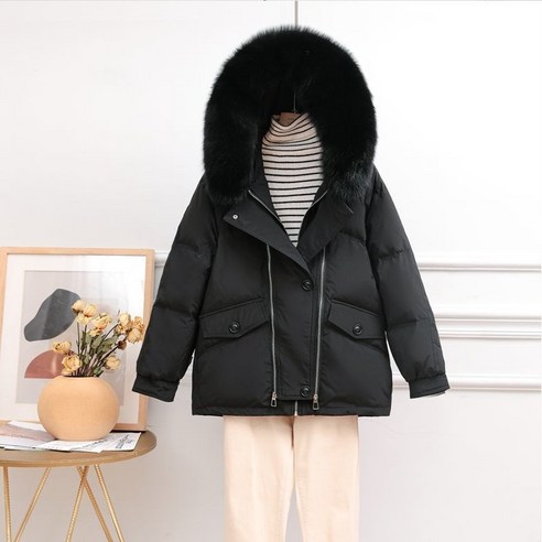 DFMEI 레드 패딩 여숏 파카 패션 한국판 루즈핏 도톰 화이트 오리털 겨울 외인스