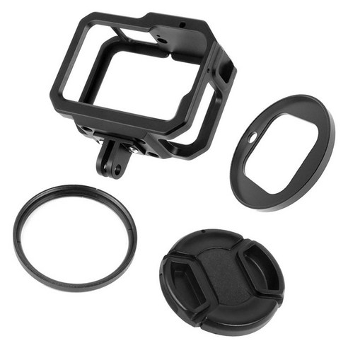 Hero10 9 용 금속 보호 프레임 케이지 장비 블랙 52mm 필터 어댑터 하우징 케이스 카메라 액세서리 마이크 연결 LED, 84x81x34mm, 검은 색, 알류미늄