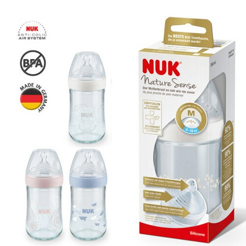 누크 네이처센스 PP젖병 260ml (S1-M 젖꼭지 부착)