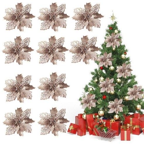 DKaony 10pcs 크리스마스 반짝이 포 인 세 티아 꽃 장식 재사용 가능한 인공, 샴페인