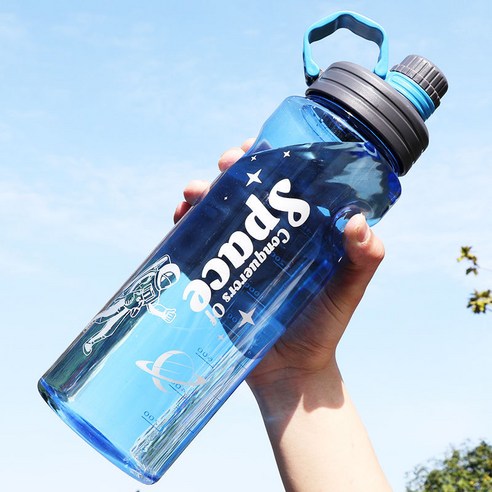 간단한 패션 슈퍼 대용량 플라스틱 공간 컵 크리 에이 티브 야외 핸들 스포츠 물 컵 2000ml, 푸른, 1100ml