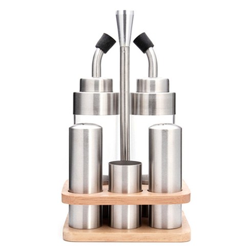 Retemporel 나무 랙 후추 병 홀더가있는 5 Pcs 조미료 세트 오일 소금 식초 간장 보관을위한 주방 도구, 1개