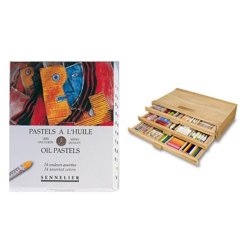 시넬리에 아티스트 파스텔 Sets with 3 Drawer 우드 Storage 박스, Oil Pastels, Assorted Colors - Set of 24