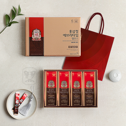 할인가격으로 제공되는 정관장 홍삼정 에브리타임 밸런스 10ml x 20포 보자기+노리개 포장 쇼핑백 홍삼선물