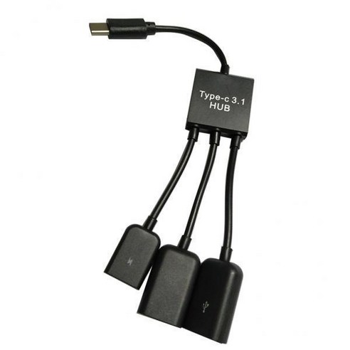 2-3팩 3 In 1 USB C Type C OTG 호스트 케이블 허브 코드 어댑터 분배기 커넥터, 검은 색, 2개, 플라스틱
