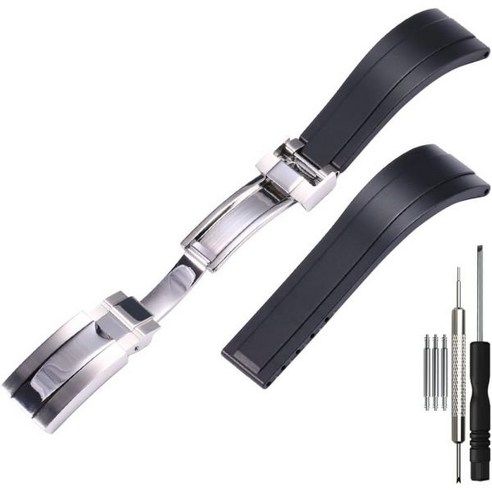 롤렉스 요트마스터 오이스터플렉스 데이토나 잠수함 시계 밴드 20mm 21mm 실리콘 교체 팔찌와 호환되는 고무 스트랩, 20mm Black Silver buckle, 1개
