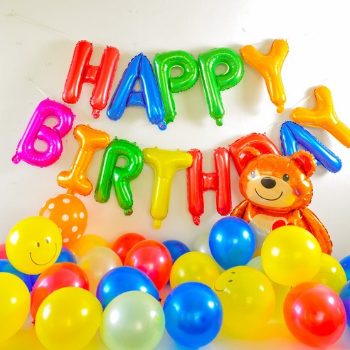 르모트 생일파티 동화 테마 풍선 세트 파티용품, 1세트, 6.스마일 베어