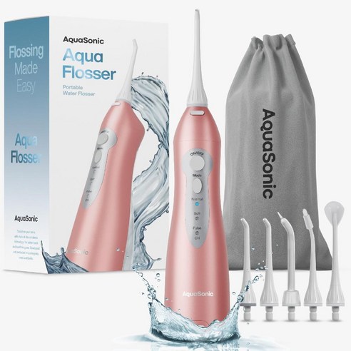 구강세정기 AquaSonic Aqua Flosser 물치실 무선 충전식 방수 휴대용 구강 워터칫솔, B. 로즈 골드