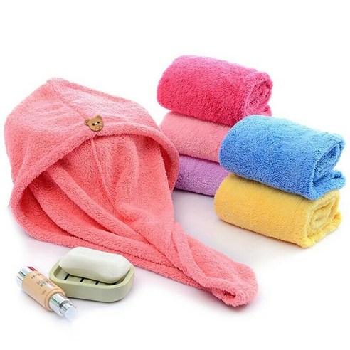 Microfiber Hair Drying Towel Hat Wrap Head Bath Hat Fast Drying Quick Absorbent 마이크로 화이버 머리 건조 수건 모자, Green 녹색 초록 녹 식물 풀밭 green 形容词