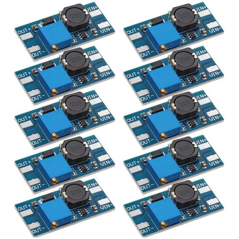 Retemporel 10 조각 MT3608 DC-DC 부스트 컨버터 2A 조정 가능한 스텝 업 모듈 전압 조정기 보드(B), 파란색, PC+금속