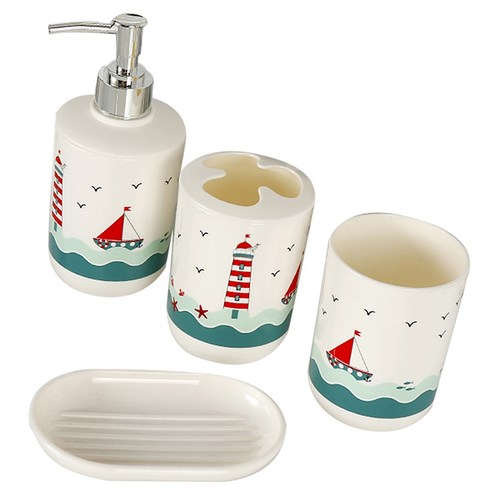 노 브랜드 4 개/대 인쇄 욕실 액세서리 세트 가정용 장식 로션 디스펜서 구강 세척 컵 비누 접시, 1개
