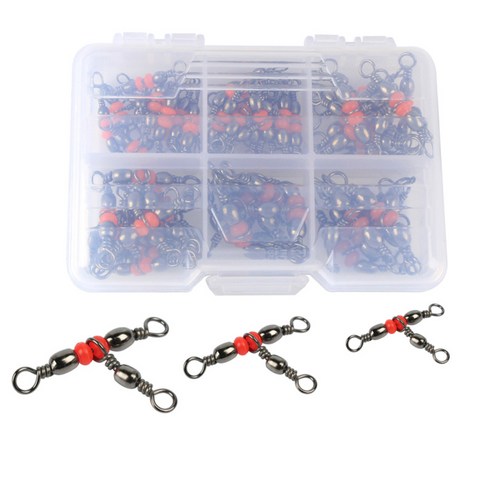 50pcs 3 웨이 크로스 라인 배럴 회전 레드 황동 낚시 롤링 트리플 회전, 실버 및 레드, 합금 구리 플라스틱