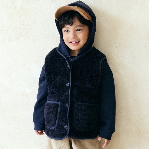 비치스앤크림 라인 양털 조끼 베스트-네이비 Line wool vest navy