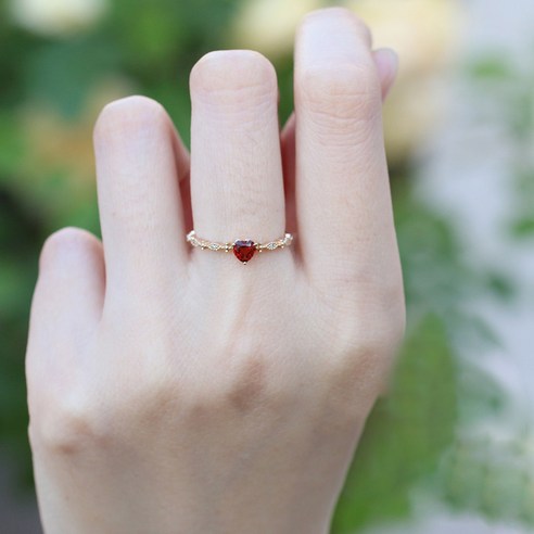 뉴 유미 여성 패션 큐빅 반지 14K 골드 하트 레드보석 약혼다이아몬드 반지녀