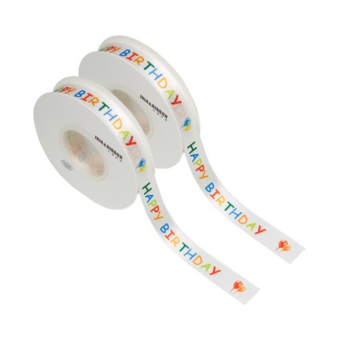 디어플레이스 레인보우 해피벌스데이 리본끈 레터링 생일 포장끈 1.8cm, 2개, 22m, 풍선 레인보우