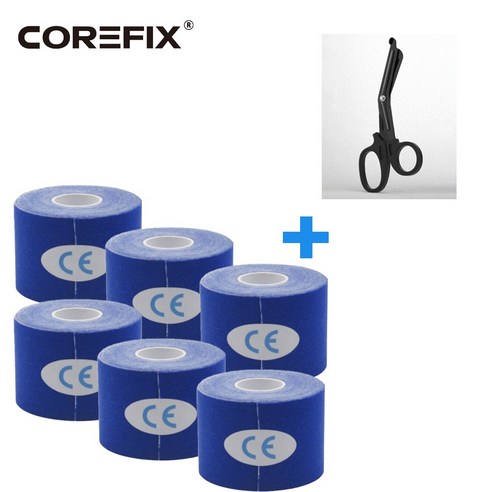 코어픽스 스포츠테이프 6 + 가위 1 근육 머슬 헬스 무릎 키네시올로지 스포츠테이프 테이프 테이핑, 블루_전용가위, 6개