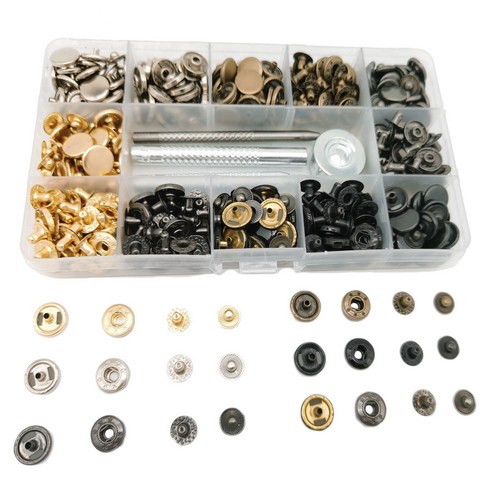 Retemporel 150개 세트 6색 스냅 패스너 키트 4개의 설정 도구 포함 12.5Mm 금속 버튼 가죽 DIY 공예용, 보여진 바와 같이