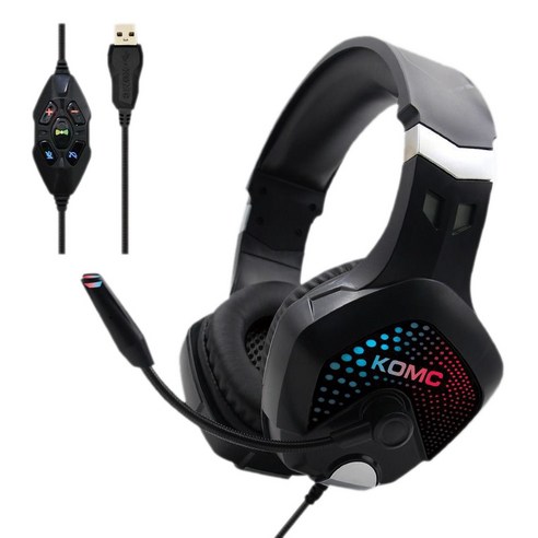 Retemporel KOMC Ps4 Ps5 Xbox Pc 컨트롤러 용 게임용 헤드셋 헤드폰 마이크 레드 Led 라이트가있는 귀 헤드폰을 통한 소음 차단, 검은 색