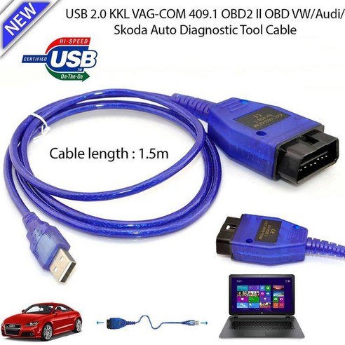 자동차 자동 USB 케이블 KKL VAG-COM 409.1 OBD2 II OBD WINDOWS 98/ME/2000/NT 및 XP 진단 스캐너 VW Audi, 01 english, 01 english