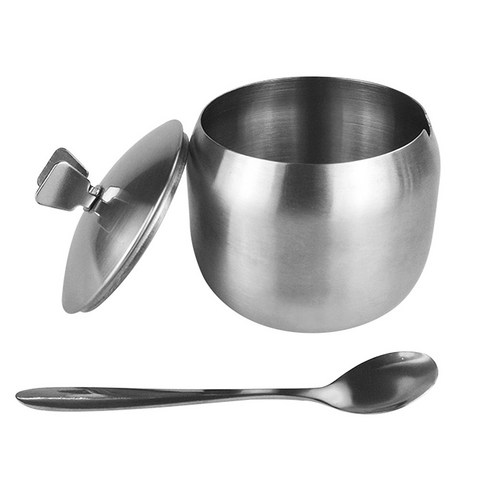 CY SHOP 1 pc 조미료 냄비 witn 숟가락 향신료 항아리 잼 겨자 조미료 용기, 스테인레스 스틸, 실버