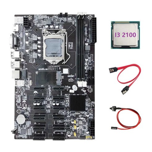 Lopbinte B75 12 PCIE ETH 마이닝 마더보드 + I3 2100 CPU SATA 케이블 스위치, B75 12 PCIe 마이닝 마더보드