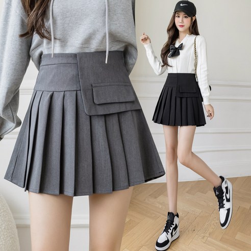 DFMEI.짧은 치마.Short skirt플리츠스커트여a라인스커트가을겨울신상하이웨스트슬림다크그레이스커트슈트 스커트