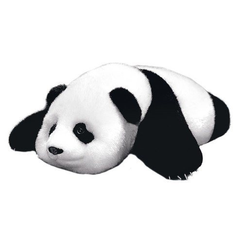 PANDA PEACE 가죽 양모 엎드린 판다 인형 + 빗 롤러형 클리너 파우치 세트, 화이트 + 블랙, 15cm