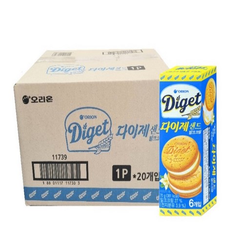 오리온 샌드 다이제 밀크 크림, 70g, 20개