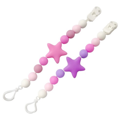 아가프라 실리콘 노리개홀더2개 /공갈젖꼭지 홀더/아기 쪽쪽이클립 신생아 치발기 분실방지, 핑크+퍼플