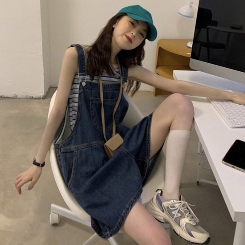 [쿠팡] 귀여운 멜빵 데님 숏팬츠 반바지 캐주얼 스트릿 빈티지 패션