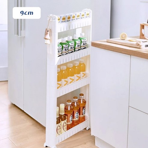 위노라 폭 9/10CM 초슬림 이동식 틈새 수납장 주방 거실 욕실 다용도 수납선반, 크림 화이트, 1개