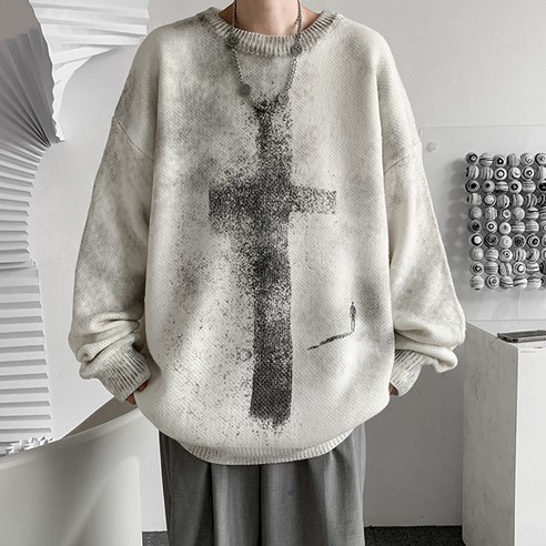 KORELAN 구미 나른한 고급감 스웨터 남가을겨울 두툼한 루즈핏 일본계 빈티지 패션 하이탑 겨울 니트