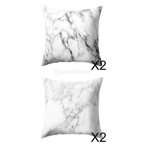 4pcs 대리석 패턴 스퀘어 소파 쿠션 커버 자동차 소파 소파 18x18 ", 하얀색, 폴리에스터