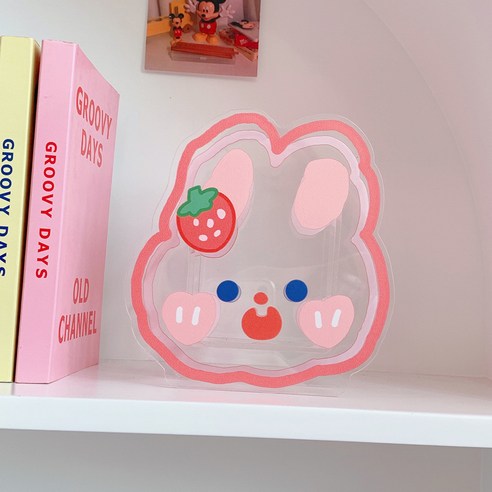 베리베어 귀염뽀짝 아크릴 투명 펜홀더 펜꽂이 연필꽂이 데스크정리, 딸기바니