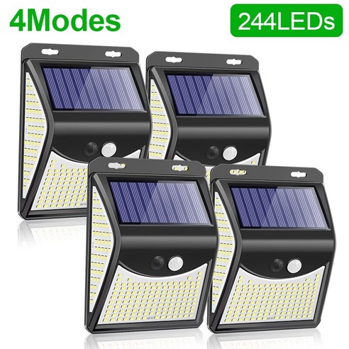 [KHTE] 244 222 LED 태양광 야외 4 모드 모션 센서 PIR 벽 조명 방수 태양광 램프 햇빛 정원 태양광 조명 야외등 태양광 조명, 244LED-4Pcs-4Mode