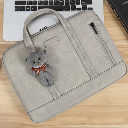 (엘지그램 노트북 가방) PCTN 쁘띠 베어 노트북 파우치 가방 곰 캐릭터가 달린 태블릿 가방, 그레이