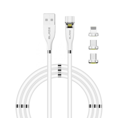 블레이즈 540도 회전 마그네틱 케이블 3종 셋트 C타입 + 라이트닝 8핀+ 5핀 M502, 90cm