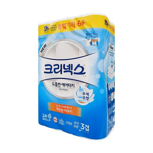 크리넥스 도톰한 에어터치 27m 3겹 24+6롤x1팩~3팩/케이에이치커머스, 24+6롤x1팩
