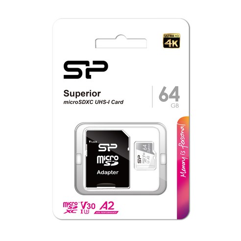 [실리콘파워]microSDXC Superior C10 UHS-I U3 A2 V30 64GB-SP064GBSTXDA2V20SP -