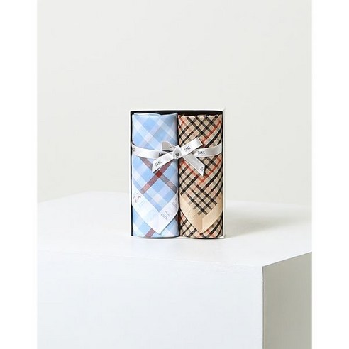 닥스 액세서리 DAKS GIFT 블루 브라운 체크 면 손수건 2종세트 DCHA4E062MU