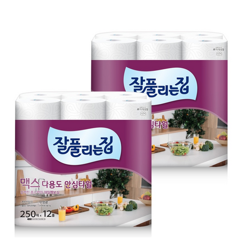 잘풀리는집 맥스 다용도 키친타올 250매, 12개입, 2개