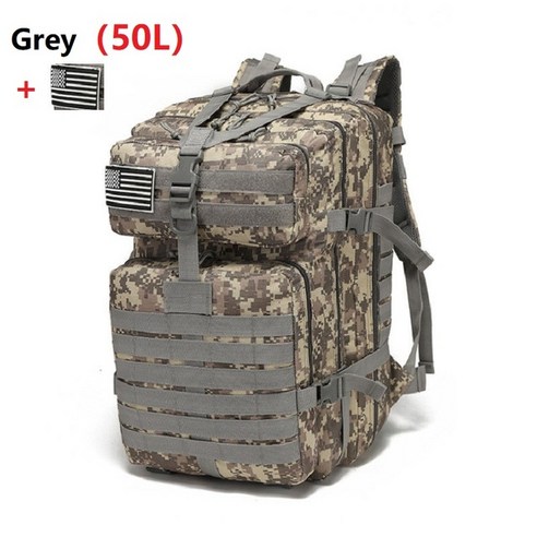 30L;/50L 대용량 남자 육군 군사 전술 배낭 3P 소프트백 야외 방수 가방 하이킹 캠핑 사냥, Camo Black(50L), CHINA