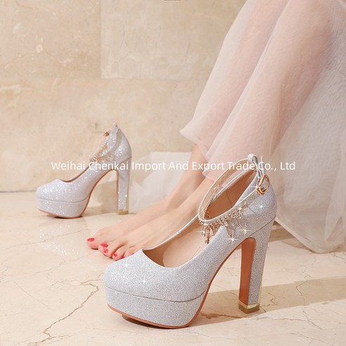 Ogfaour발편한 통굽 웨딩슈즈 스트랩 구두 3cm 5cm 8cm 10cm 12cm 스퀘어 반짝이 힐