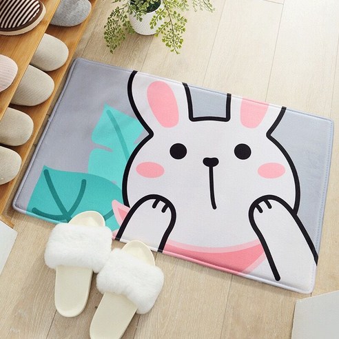 바닥 매트 문 매트 문 매트 욕실 비 슬립 매트 욕실 도어 카펫 욕실 고양이 발톱 주방 가정용 매트, 수줍은 토끼, 40*60cm