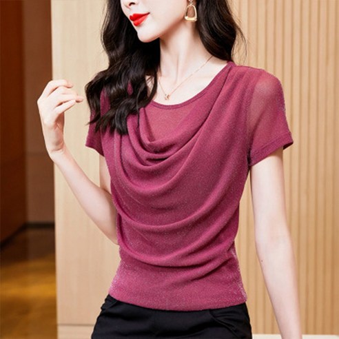 여성 라인댄스복 상의 줌바댄스복 반팔 라인댄스상의 라틴댄스복 밸리댄스복 스포츠댄스복 BS1, 3XL, 다크핑크